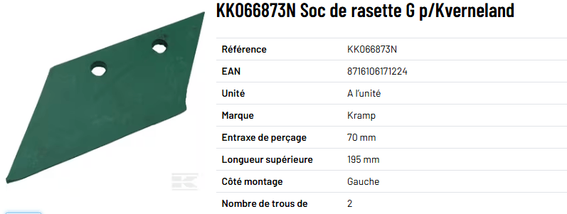 SOL / LABOUR / SEMIS - PIECES USURE CHARRUE - Soc de rasette G p/Kverneland